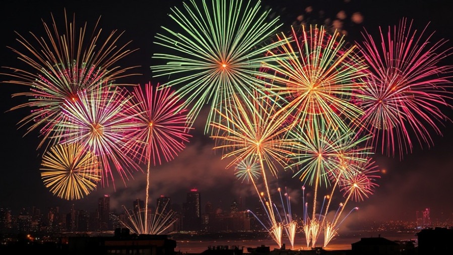 Vibrant fireworks display at night under Bexar County regulations for safety.