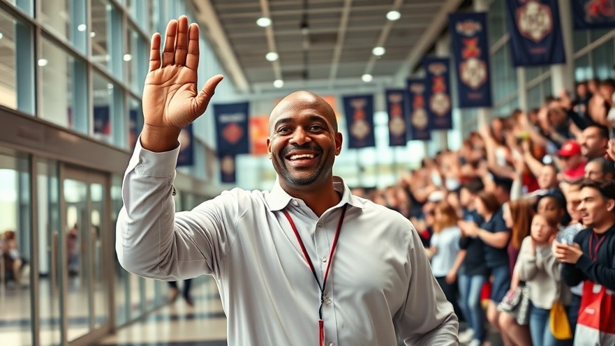 Houston Texans coach DeMeco Ryans enters bustling lobby, celebrating team culture.