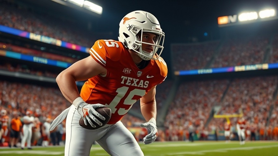 Photorealistic Texas Longhorn player showcasing dynamic SEC football excitement in vibrant stadium.