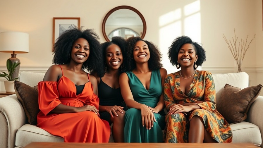 Joyful black women in vibrant outfits enjoying San Antonio entertainment news in a cozy living room.