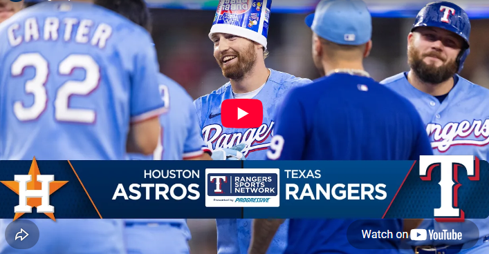 Rangers vs Astros Game Recap: Rangers players celebrate on field.