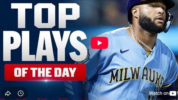 Major League Baseball highlights featuring player in Milwaukee uniform.