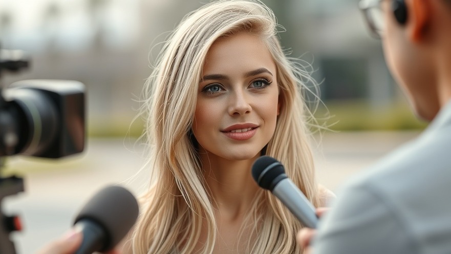 Young woman with blond hair being interviewed for the latest news in Austin.
