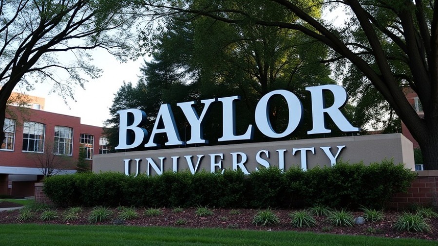 Baylor University athletics sign at campus entrance, showcasing sports leadership changes.