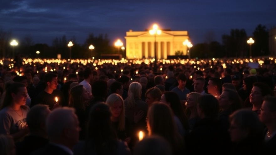 Candlelight vigil crowd reflecting on political violence in the USA and civic engagement principles.