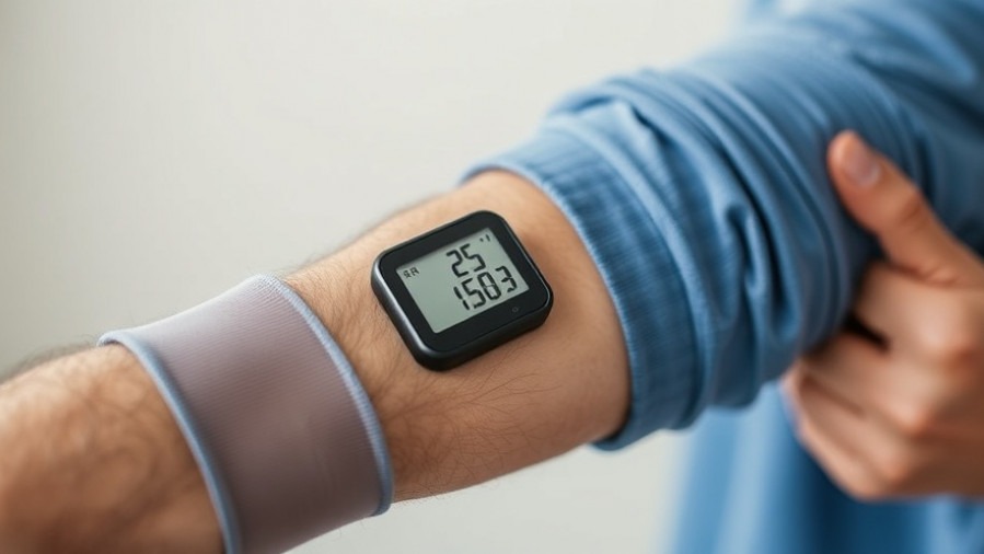 Continuous glucose monitor on arm for diabetes device safety with Abbott FreeStyle Libre.