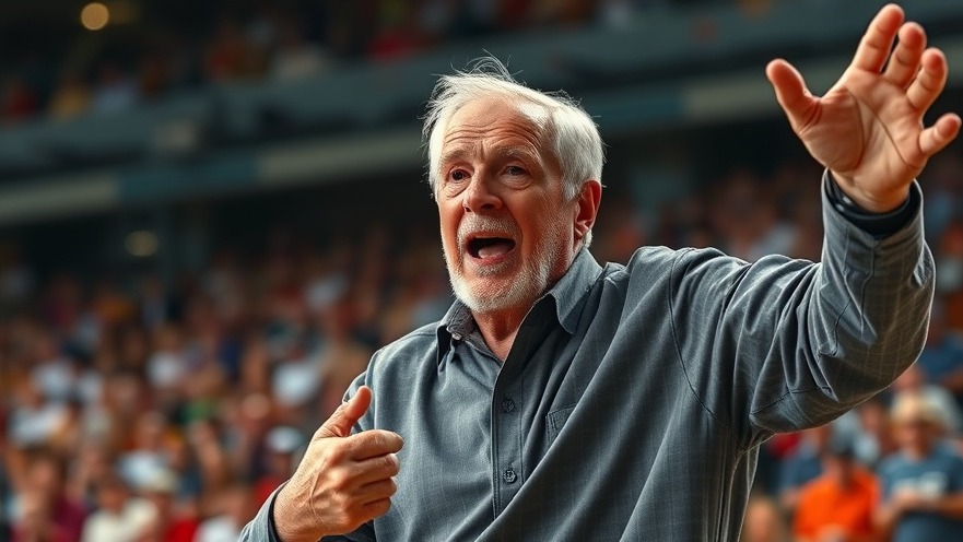 Elderly man passionately discusses U.S.-Iran relations at a sports event.