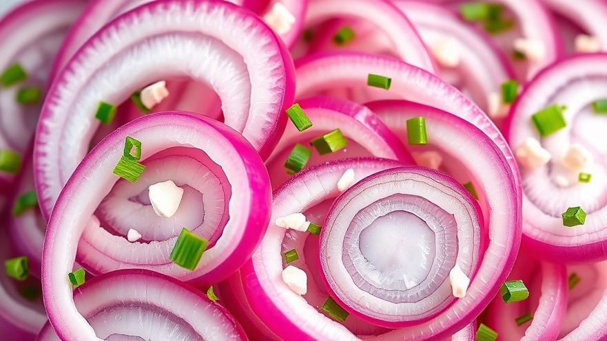 Sliced red onions showcasing vibrant layers for a healthy aging nutrition and longevity diet.