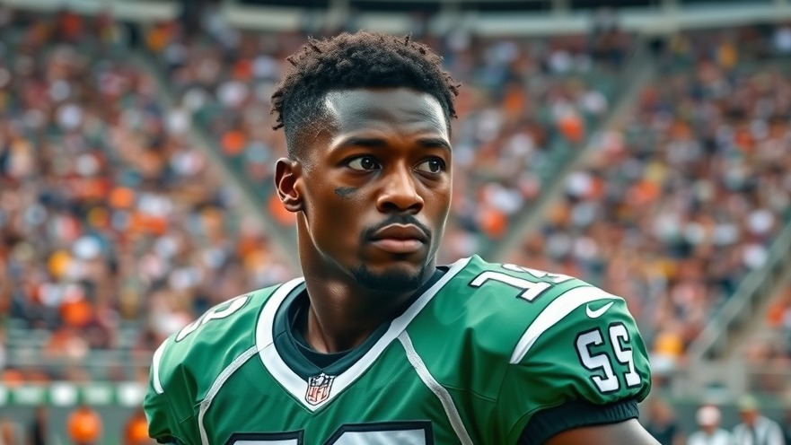 Intense black football player in green and white uniform during NFL game amidst Darron Lee news.