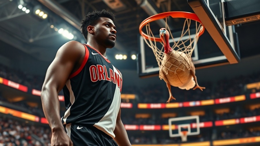 Tall basketball player in black and white jersey dunking turkey, showcasing NBA talent beyond sports.