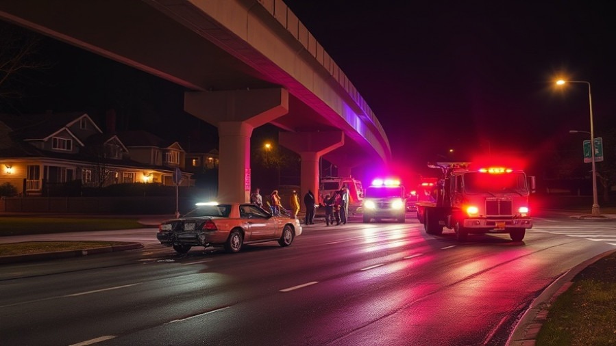 Nighttime car crash scene in San Antonio with emergency responders and vehicles, highlighting public safety.