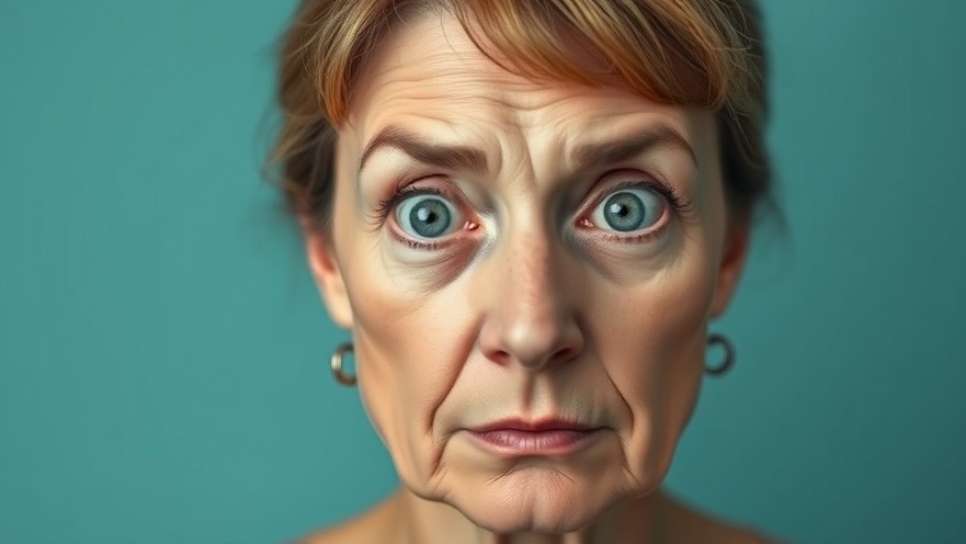 Anxious middle-aged woman promotes stress management tips and emotional wellbeing.