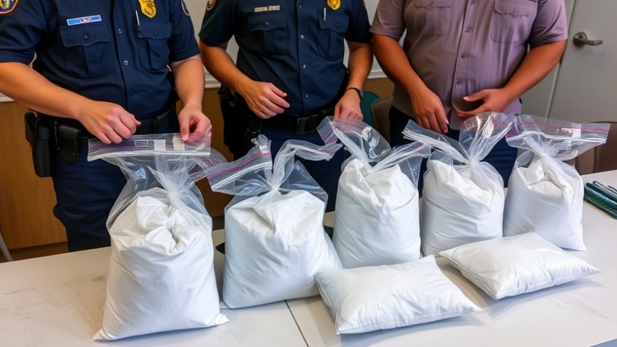 Police display evidence bags of white powder in meth trafficking investigation in San Antonio.