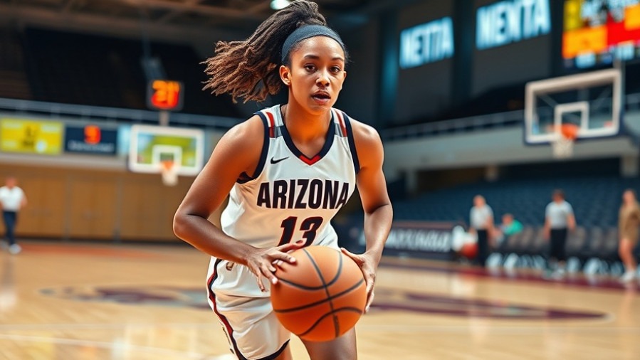 Dynamic Arizona basketball player dribbling, showcasing key performances in the Big 12 women's basketball game.