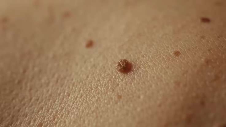 Illustration of how to get rid of skin tags with before and after comparison.