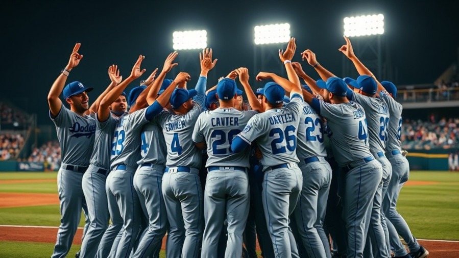 Dodgers double play celebration on the field, showcasing vibrant colors and dynamic expressions.