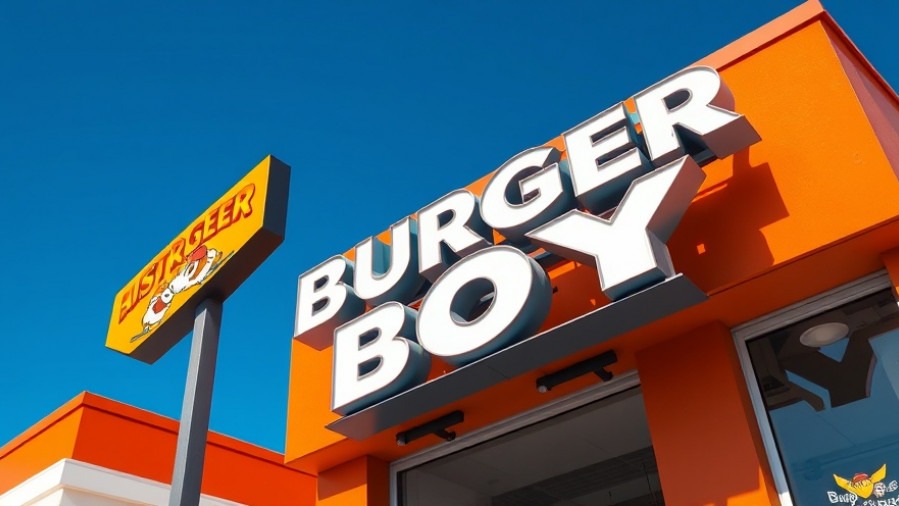 Colorful 'BURGER BOY' sign at a fast-food restaurant in San Antonio, symbolizing local business growth.