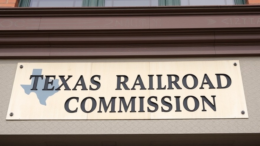 Sign for Texas Railroad Commission highlighting Texas elections news and accountability in government.