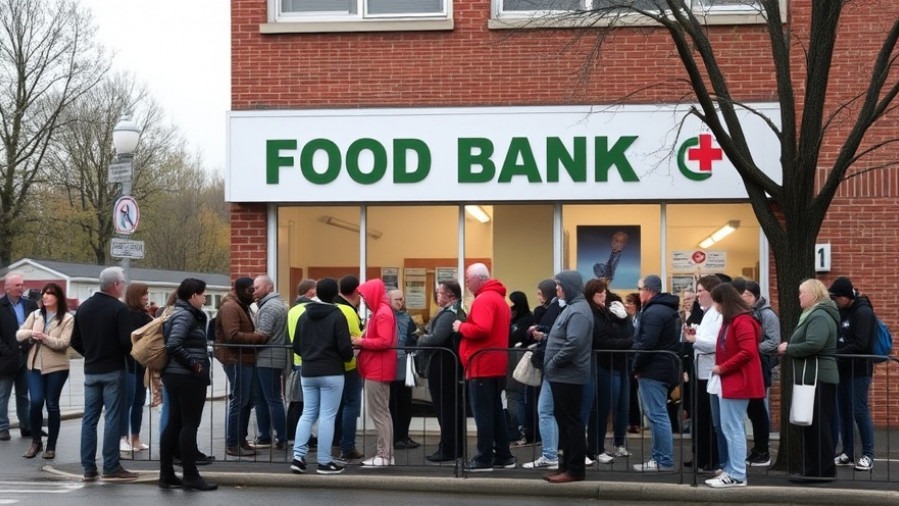 Long line of people outside a food bank amidst SNAP benefits concerns during a government shutdown.