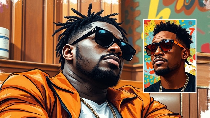 Artistic courtroom sketch of a rapper reflecting on justice system and prostitution conviction.