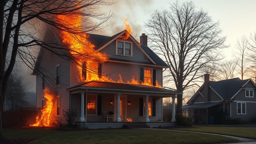 Emergency response scene depicting first responder assistance at a home on fire, highlighting community resilience and Farmersville support.