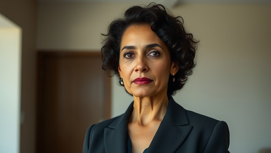 Serious Latina woman in formal attire, embodying legal discretion in U.S. justice system.