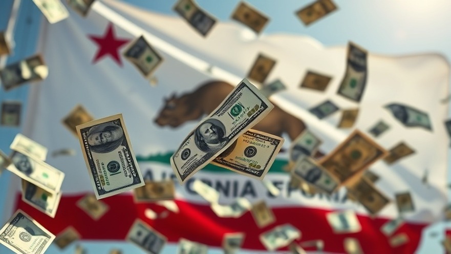 Dynamic composition of US dollar bills highlighting healthcare fraud in California.