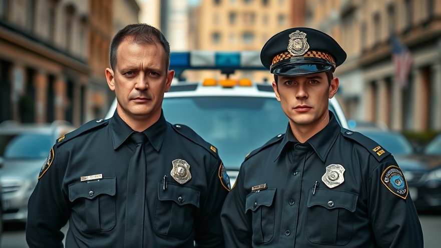 Police officers in uniforms in front of a cruiser, highlighting Austin crime reports.