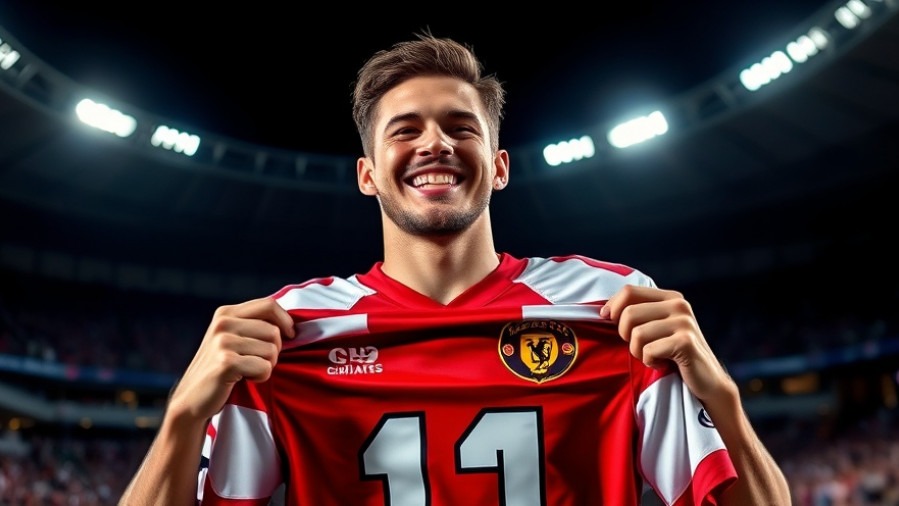 Excited football player in jersey against a dramatic stadium, College Football Playoff insights.