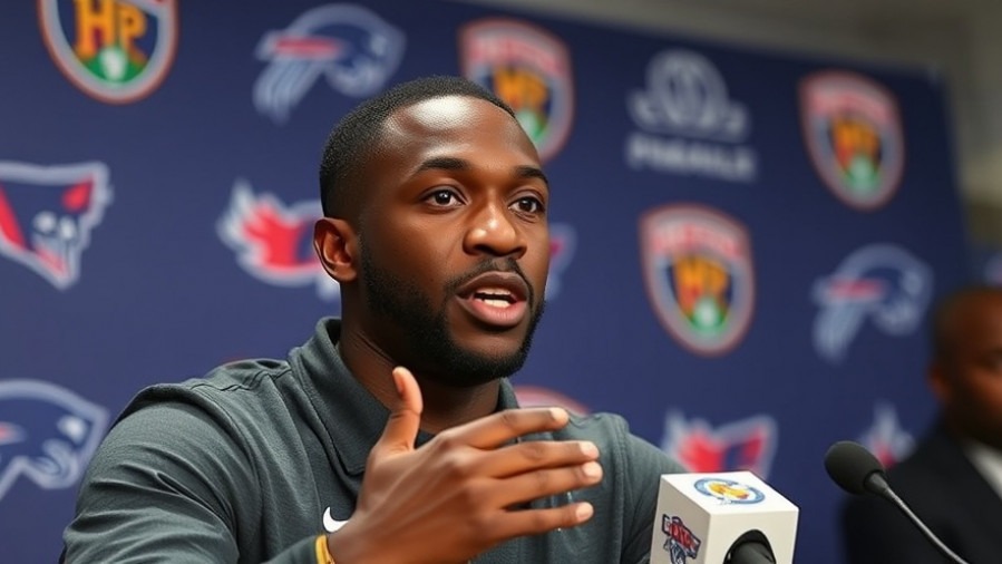 Confident speaker at press conference discussing Houston Texans strategy and analytics in sports.