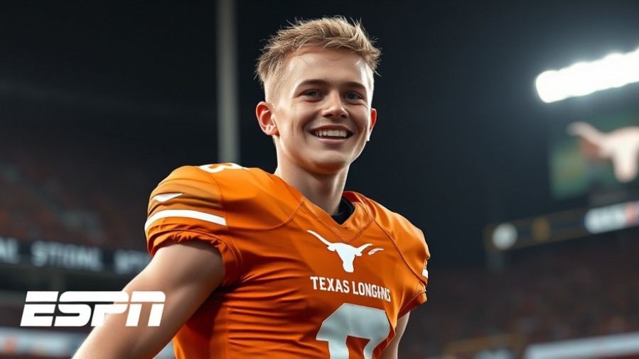 Determined Texas Longhorns player in orange jersey, showcasing SEC standings for Texas vs Georgia.