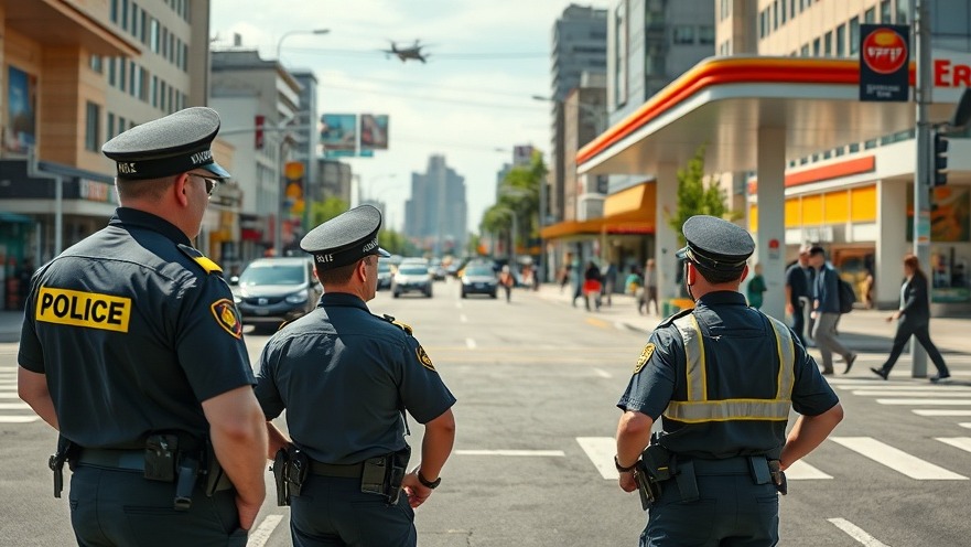 Police officers monitoring a bustling Dallas intersection for public safety news.