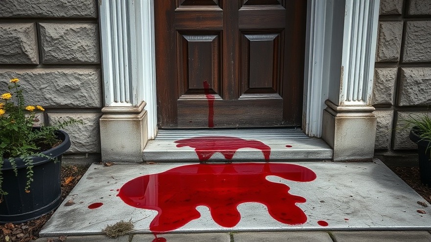 Blood pooling on apartment doorstep, highlighting serious incident for Houston crime news.