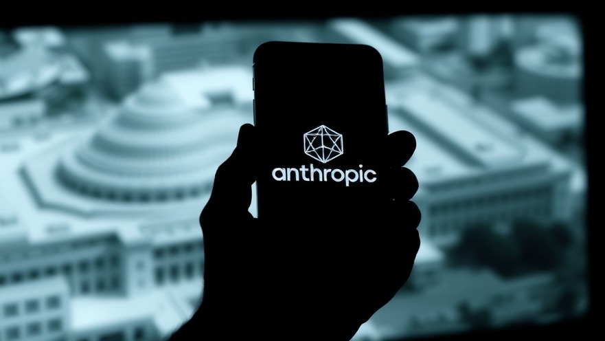 Silhouetted hand with smartphone showing AI technology in military, Pentagon background.