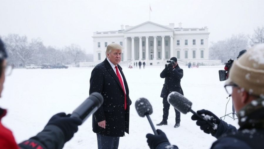 Trump in the snow addressing reporters about the Second Amendment and public safety.