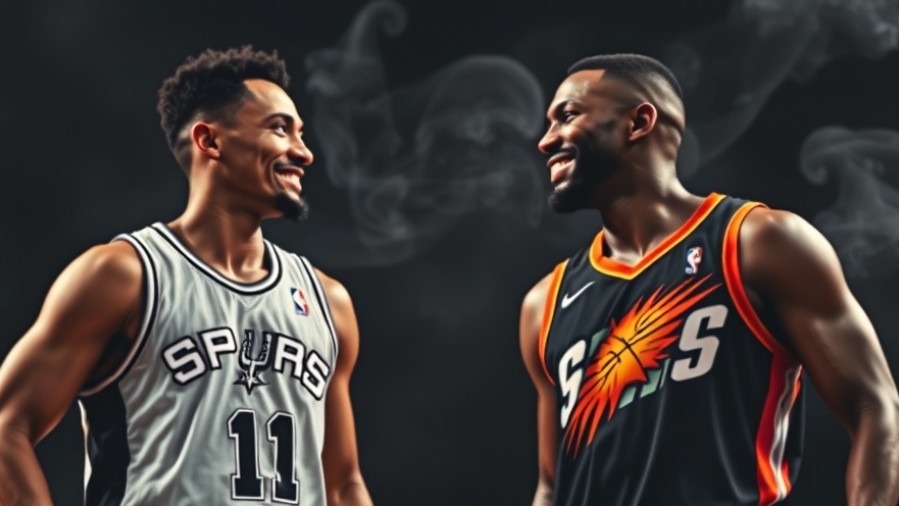 Dynamic NBA Season Recap image of Spurs and Suns players showcasing vibrant team colors.