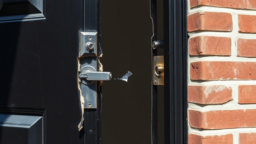 Damaged apartment door showing theft aftermath and tenant security issues in Houston.