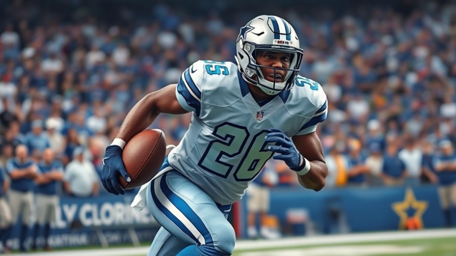 Dynamic NFL performance analysis of a player in motion, vibrant stadium scene.