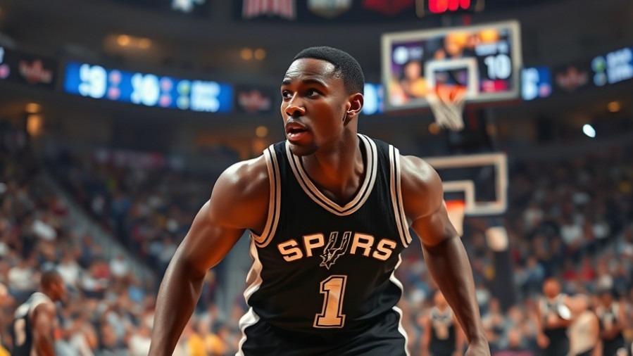 Focused black player in Spurs jersey showcasing NBA championship talent in a vibrant game scene.
