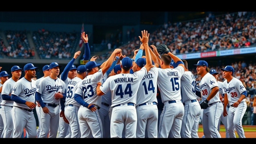 Dodgers celebrate victory in MLB standings, vibrant stadium and cheering fans.