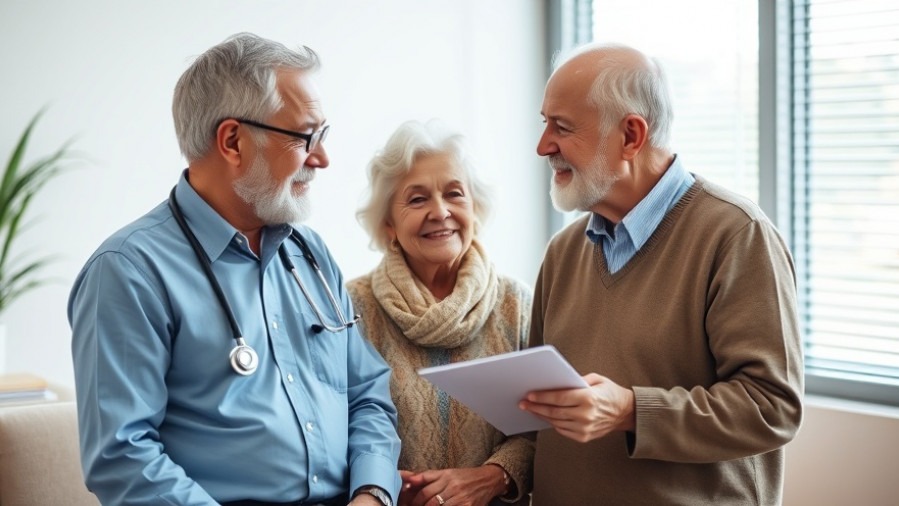 Senior couple discussing mental health tips with their doctor.