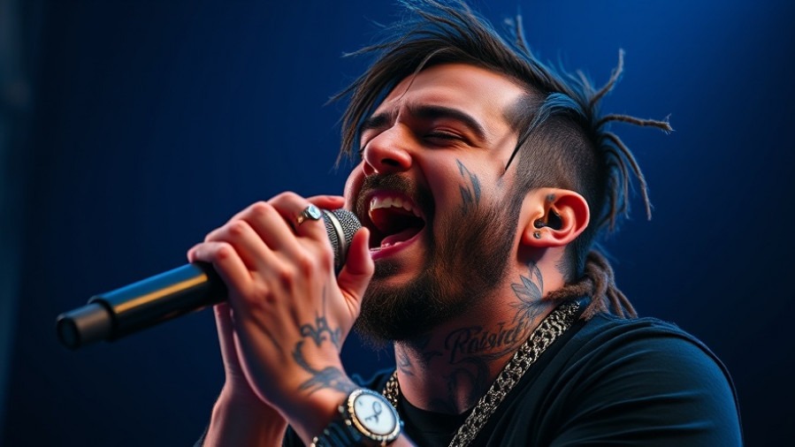 Post Malone performing passionately at a Dallas Cowboys Thanksgiving charity event.