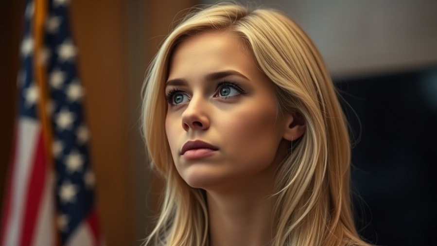 Thoughtful young woman against a blurred American flag, reflecting on border crisis updates.