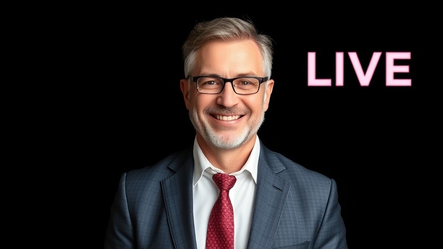 Confident businessman promoting healthy living in Houston with dynamic 'LIVE' text.