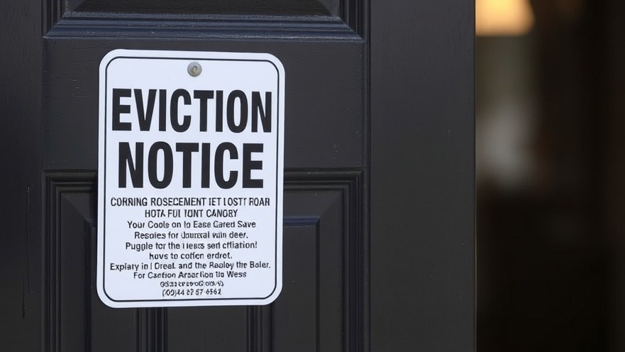 Eviction notice sign highlighting the eviction crisis in Austin, emphasizing the need for affordable housing.