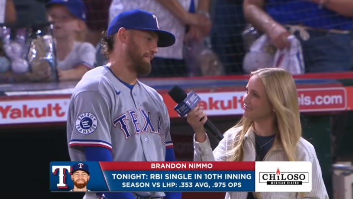 Brandon Nimmo postgame interview with reporter on field.