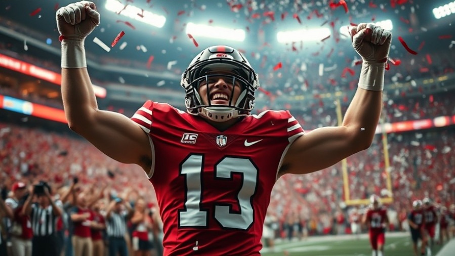 Joyful Indiana Hoosier celebrating victory, a top NFL Draft prospect, in vibrant colors.