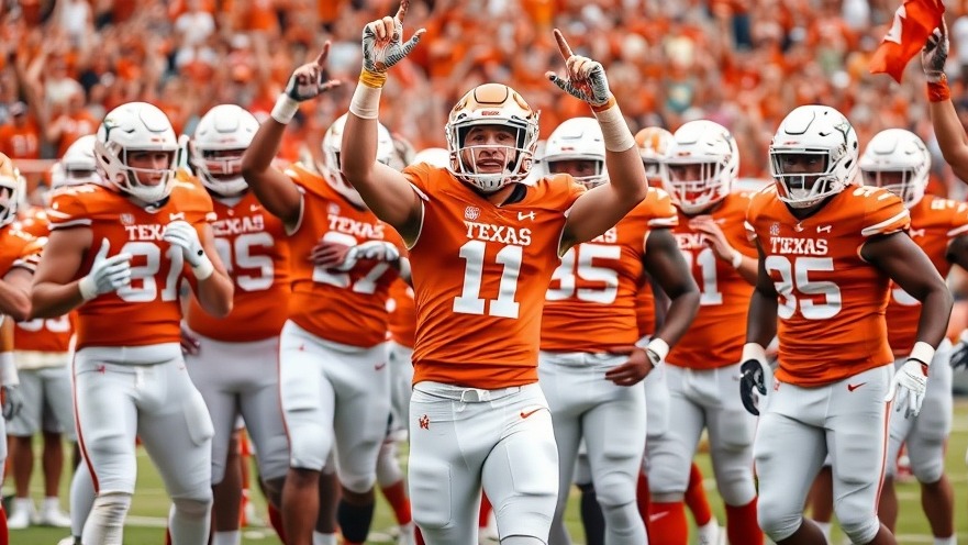 Jubilant Texas Longhorns celebrate college football scores in the Heisman Trophy race.