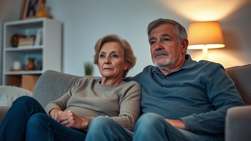 Middle-aged couple embracing healthy living in Houston, practicing mindfulness on the couch.