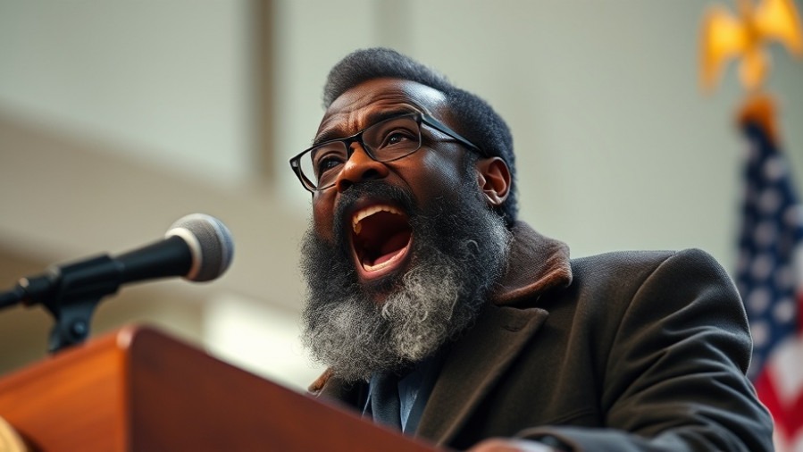 US Representative Al Green passionately addressing Texas elections 2025 at podium.